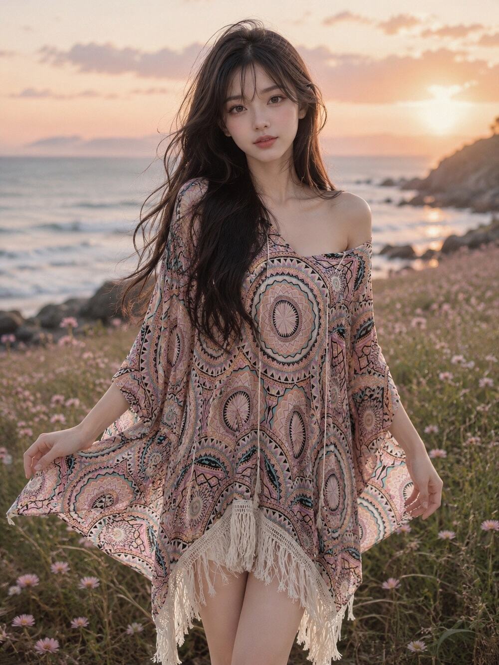Where the Sky Meets the Sand A Sun-Chaser’s Bohemian wanderlust Fringe Kimono